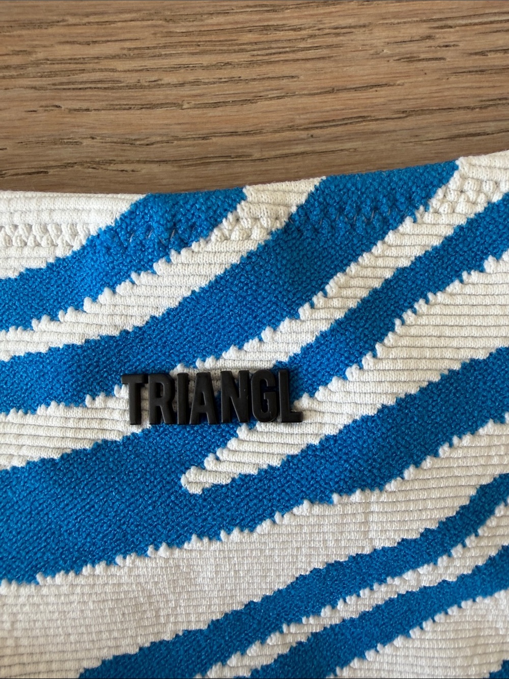 triangl swimwear Blue and White Zebra Stripe Bikini with Tech Pouch - Picture 6 of 8